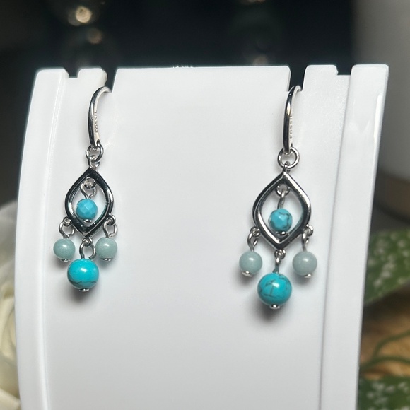 FOSSIL Boho Chic Semi-Precious Stone Dangle Earrings, silver tone - Picture 5 of 11